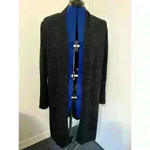J Jill Black Metallic stripe Spandex Open Cardigan Size Medium Lagenlook Stretch